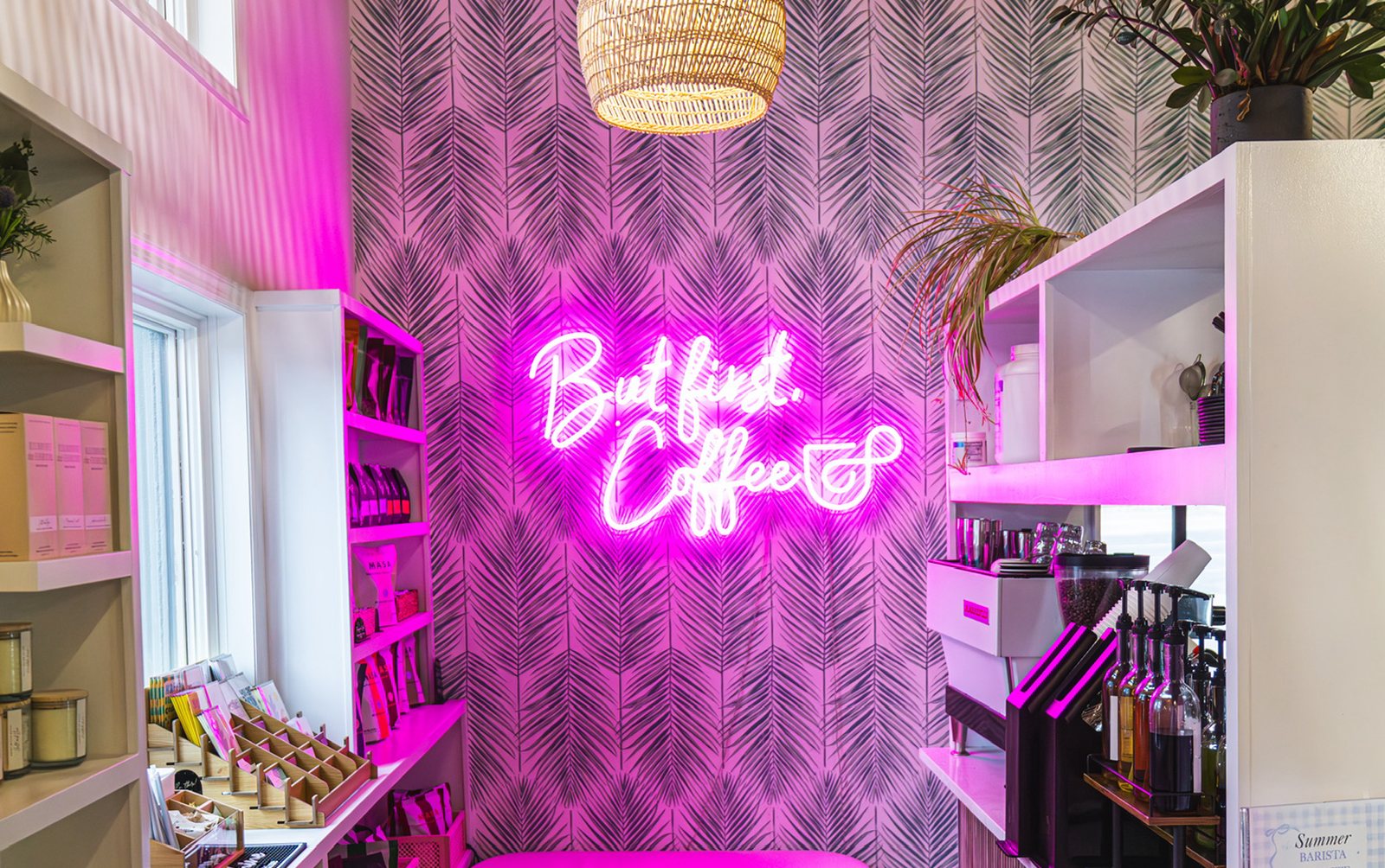 The neon sign inside The Compound Coffee Co.